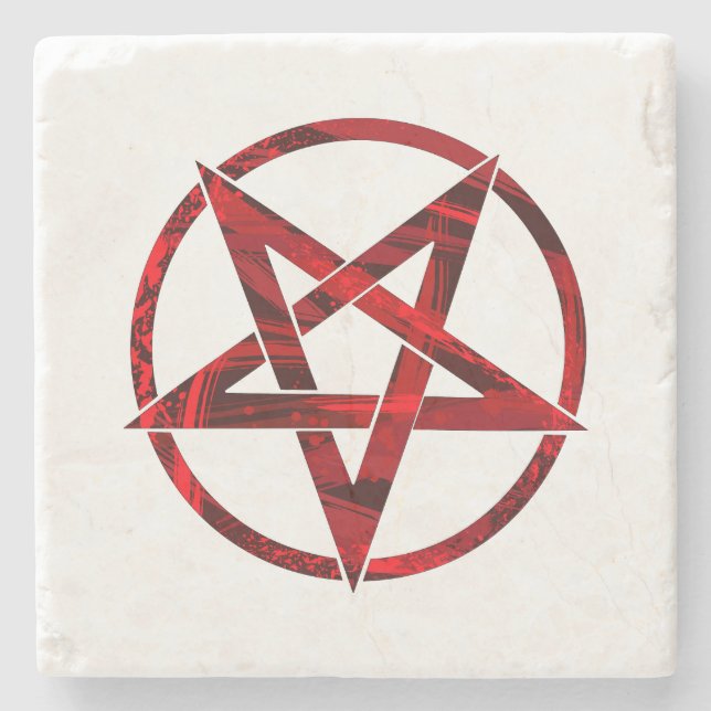 Red Devil Pentagram Stone Coaster (Front)