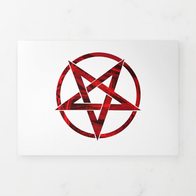 Red Devil Pentagram Tri-Fold Holiday Card (Cover)