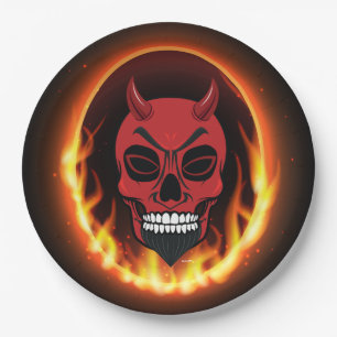 Red Devil Skull Skeleton Paper Plates
