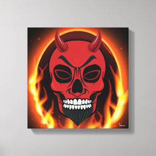 Red Devil Skull Skeleton with fire and flames art Canvas Print