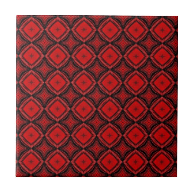 Red diamond black contrast geometric art holiday  tile (Front)