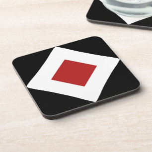 Red Diamond, Bold White Border on Black Coaster