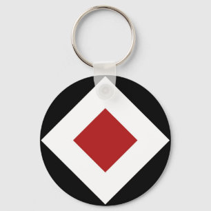 Red Diamond, Bold White Border on Black Keychain