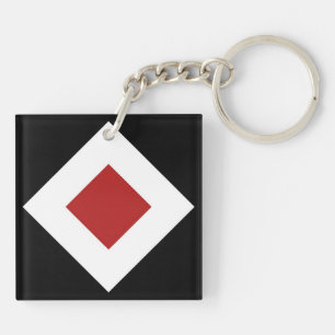 Red Diamond, Bold White Border on Black Keychain
