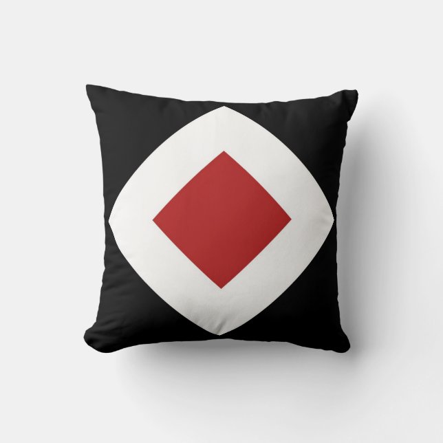 Red Diamond, Bold White Border on Black Throw Pillow (Front)