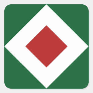 Red Diamond, Bold White Border on Green Square Sticker