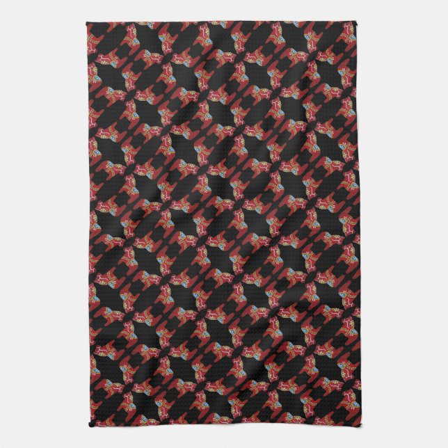Red Diamond Dala Horses Dishtowel Kitchen Towel (Vertical)
