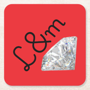 Red Diamond Monogram Square Coaster