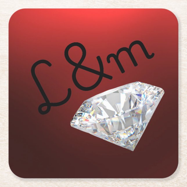 ​Red Diamond Monogram Square Coaster (Front)