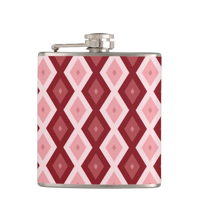 Red diamond pattern hip flask (Front)