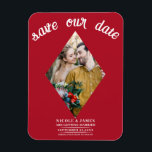 Red Diamond Photo Wedding Save the Date Magnet<br><div class="desc">The background can be made any colour you want.</div>