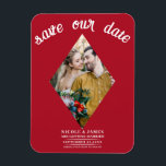 Red Diamond Photo Wedding Save the Date Magnet<br><div class="desc">The background can be made any colour you want.</div>