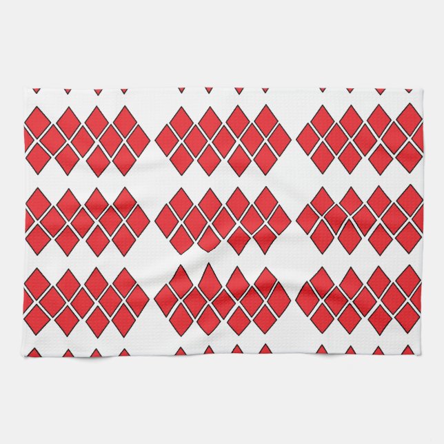 Red diamond shapes kitchen towel (Horizontal)