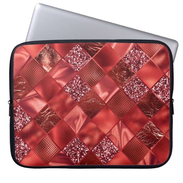 RED DIAMOND SHIMMER DIAMOND PATTERN LAPTOP SLEEVE (Front)