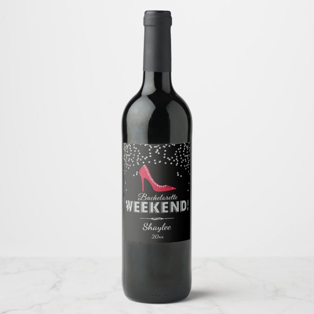 Red, Diamond Shoe, Bachelorette weekend Wine Label (Front)