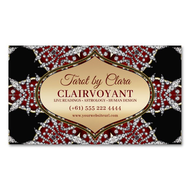 Red Diamond Star Goddess Temple Tarot Magnetic Business Card (Front)