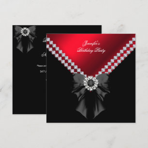 Red Diamonds Elegant Birthday Party Black Invitation