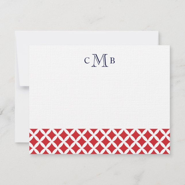 Red Diamonds Wedding Monogram Stationery Note Card (Front)