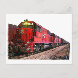 Red Diesel Locomotive & Train Postcard