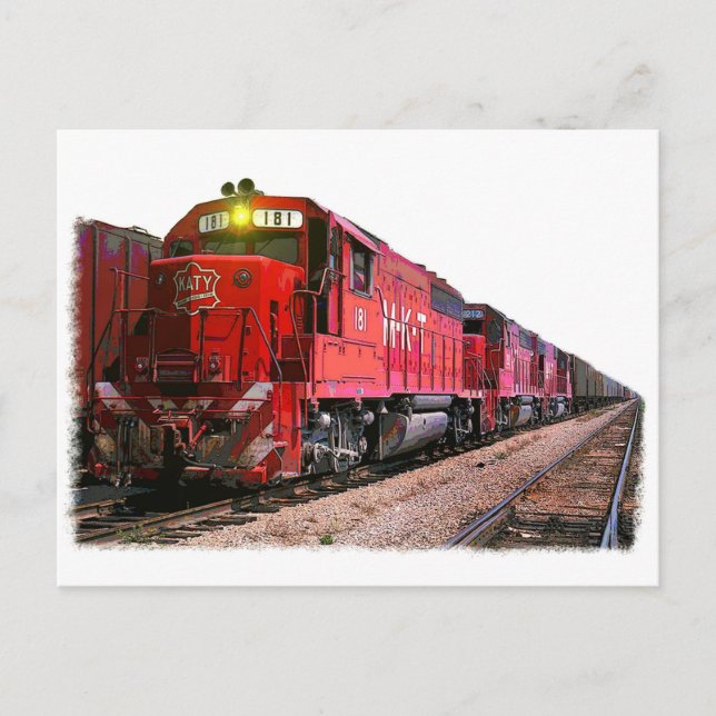 Red Diesel Locomotive & Train Postcard (Front)