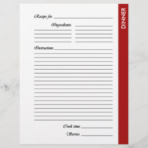 Red DINNER 2-sided Recipe Pages