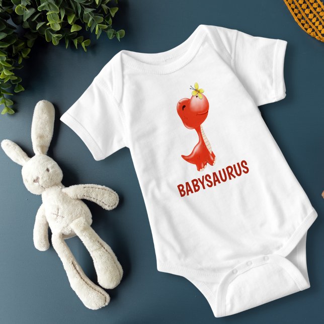 Red Dinosaur BABYSAURUS personalized Baby Bodysuit (Creator Uploaded)