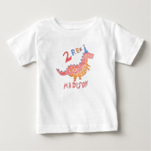 Red dinosaur two rex 2nd birthday party baby T-Shirt