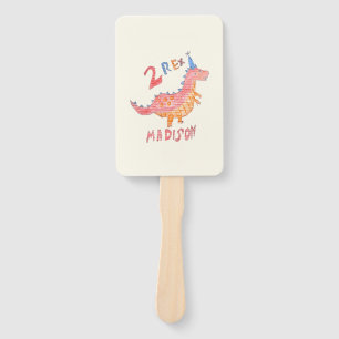 Red dinosaur two rex 2nd birthday party hand fan