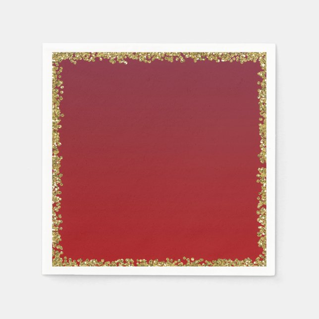 Red Dipped Gold Glitter Glam Sparkle Party Napkin (Front)