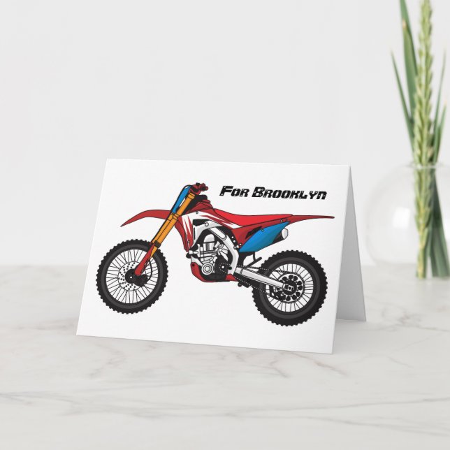Red dirt bike motorcycle card (Front)