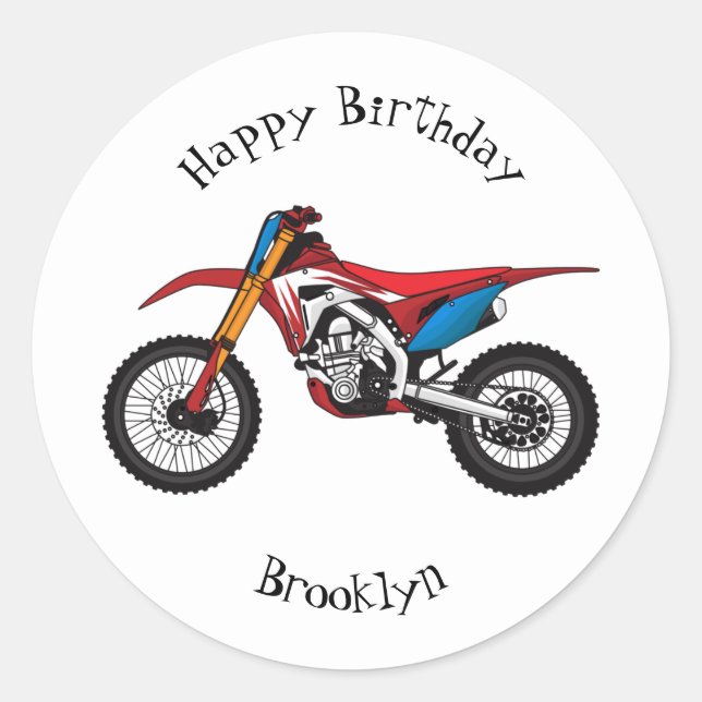 Red dirt bike motorcycle  classic round sticker (Front)