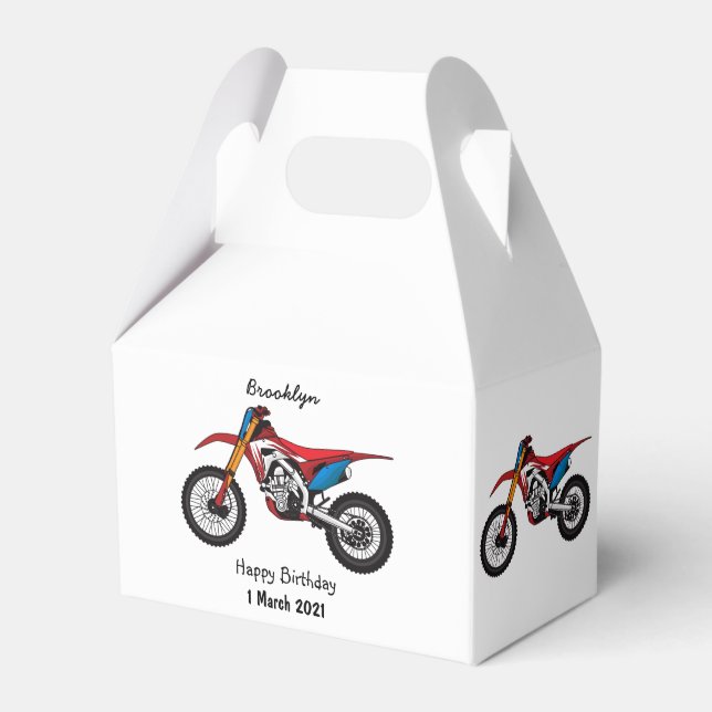 Red dirt bike motorcycle favor box (Front Side)