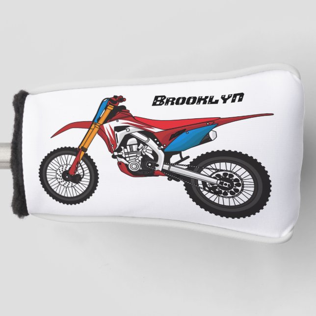 Red dirt bike motorcycle golf head cover (Front)