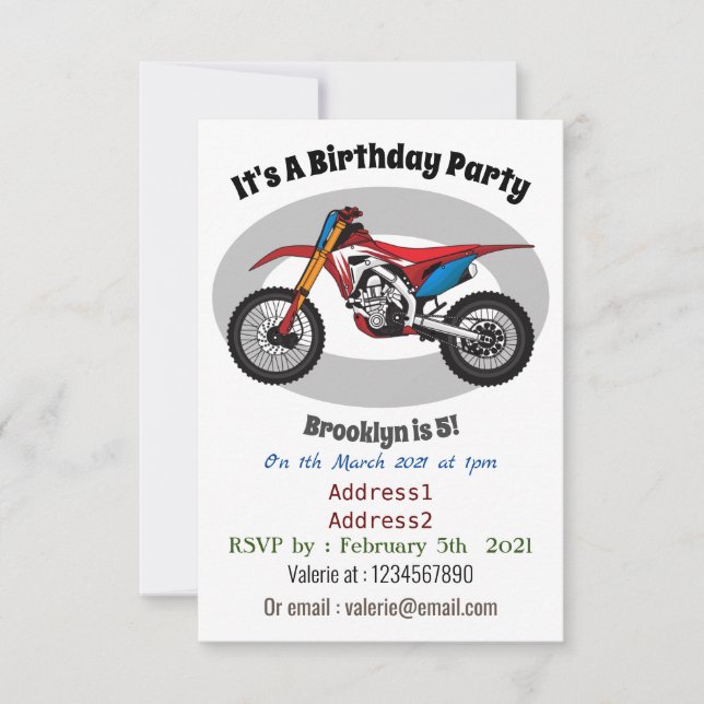 Red dirt bike motorcycle invitation (Front)