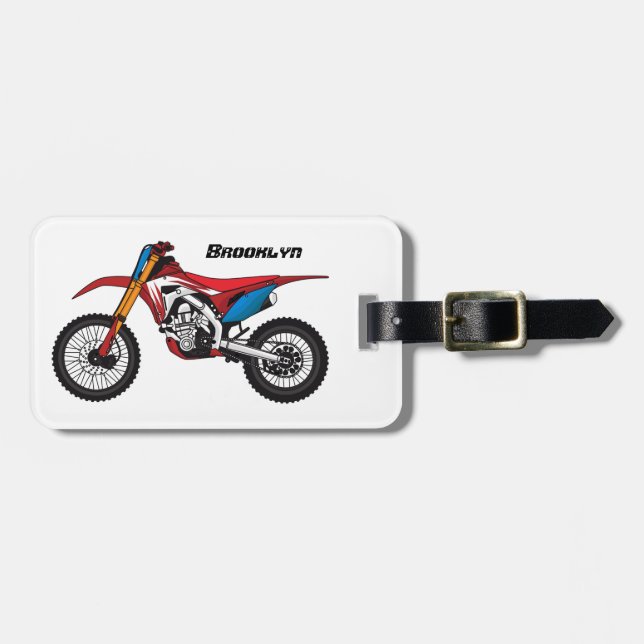 Red dirt bike motorcycle luggage tag (Front Horizontal)