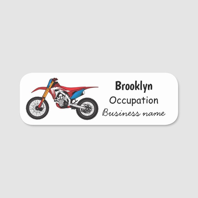 Red dirt bike motorcycle name tag (Front)
