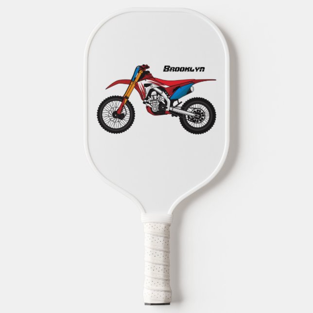 Red dirt bike motorcycle  pickleball paddle (Front)