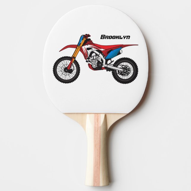 Red dirt bike motorcycle ping pong paddle (Front)