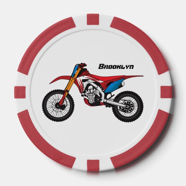 Red dirt bike motorcycle poker chips (Front)