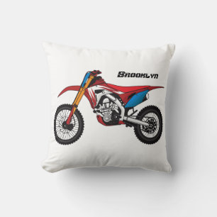 Red dirt bike motorcycle throw pillow