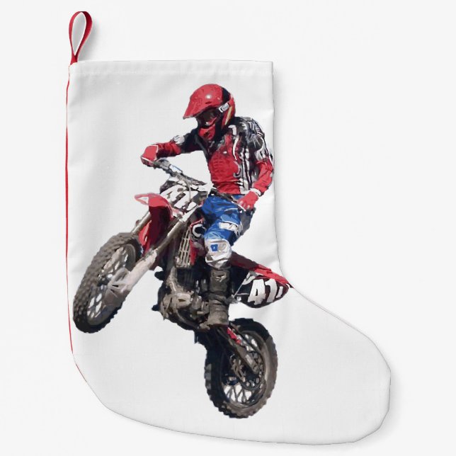 Red Dirt Bike Small Christmas Stocking (Front)