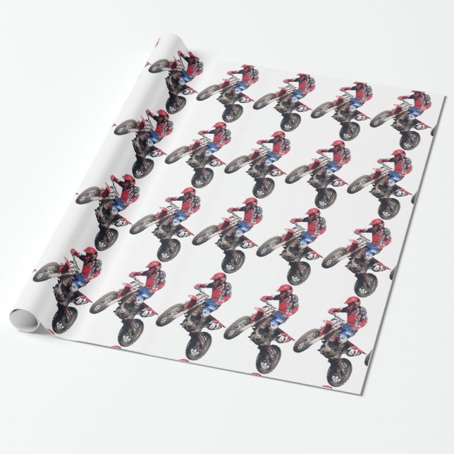 Red Dirt Bike Wrapping Paper (Unrolled)