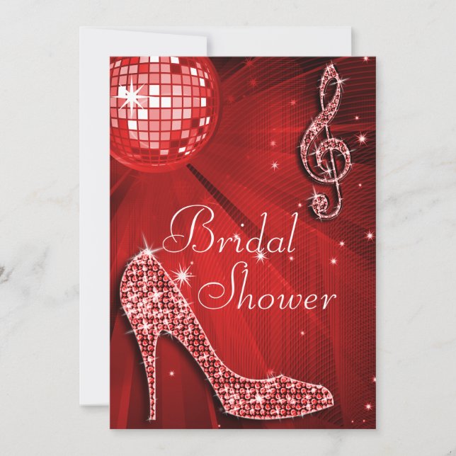 Red Disco Ball and Sparkle Heels Bridal Shower Invitation (Front)