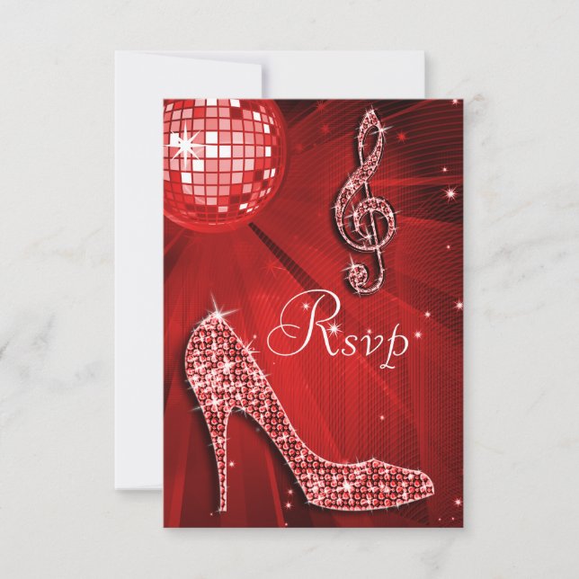 Red Disco Ball Sparkles Heures RSVP (Devant)