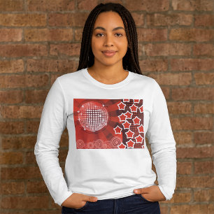 Red Disco Party Theme with Stars and Glitter Ball T-Shirt