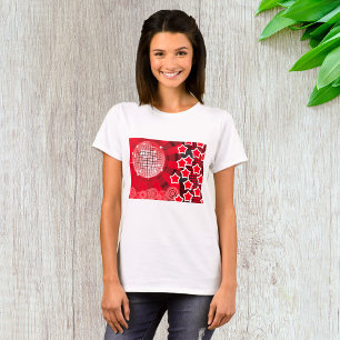 Red Disco Party Theme with Stars and Glitter Ball  T-Shirt