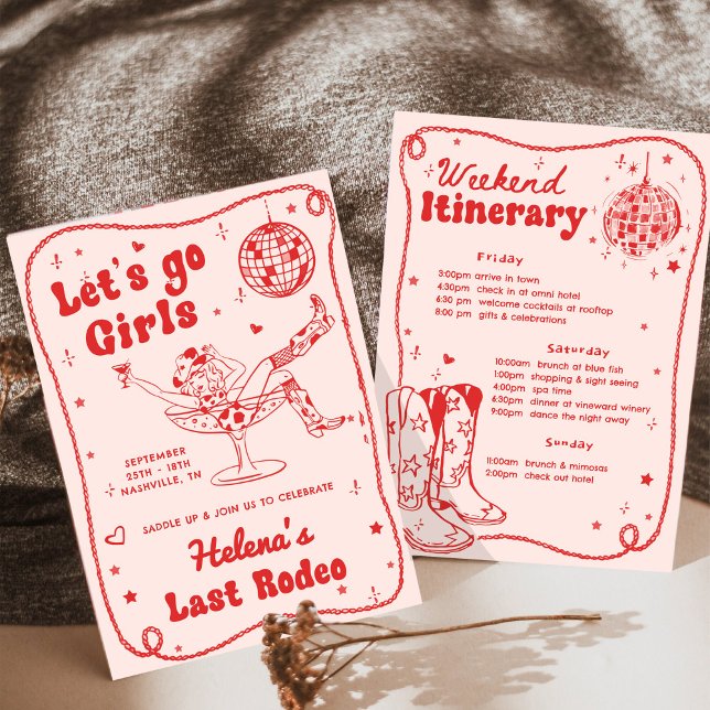 Red Disco Rodeo Cowgirl Bachelorette Weekend Invitation (Creator Uploaded)