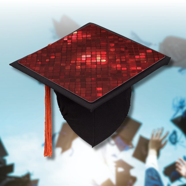 Red Disco Style Squares Valentine Pattern Graduation Cap Topper (Creator Uploaded)