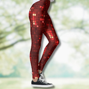 Red Disco Style Squares Valentine Pattern Leggings
