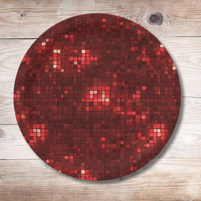Red Disco Style Squares Valentine Pattern Paper Plate (Creator Uploaded)